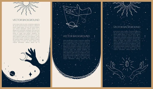Set Celestial Mysterious Vector Illustrations Stories Templates Mobile App Landing — ストックベクタ
