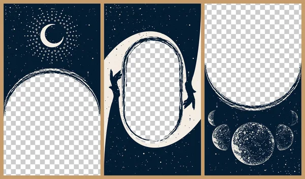 Set Celestial Mysterious Vector Illustrations Stories Templates Mobile App Landing — стоковий вектор