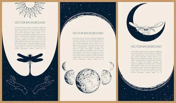 Set Celestial Mysterious Vector Illustrations Stories Templates Mobile App Landing — Vettoriale Stock