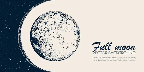 Celestial banner with full moon. Vector background for landing page, web design. Astrology, fortune telling, tarot reading concept. Book cover, poster. Lunar eclipse. Moon surface. Full moon party