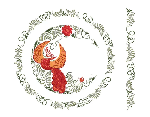 Petrykivkaスタイルのベクトル花の装飾ラウンド 花の枠だ 装飾組成 サークルアートフレームウクライナの民俗芸術 Tendrilsと民族陶器の装飾 — ストックベクタ