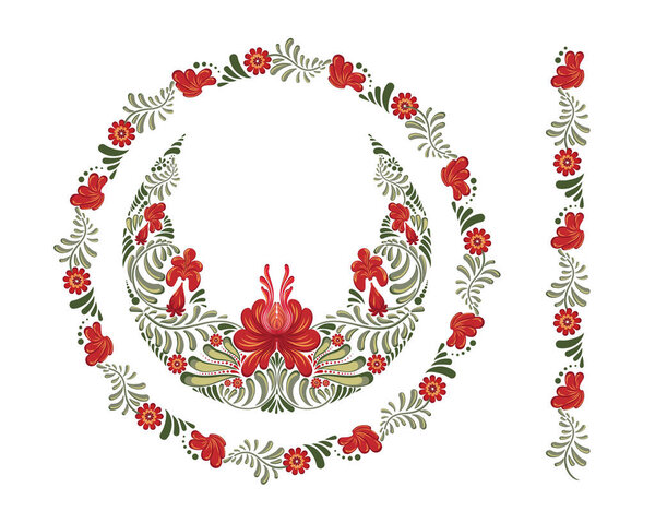 Векторный цветочный декоративный раунд в петриковском стиле. Цветочная рамка. Декоративная композиция, рамки кругового искусства украинского народного искусства. Этнический керамический декор с цветами, листьями, усиками, ягодами