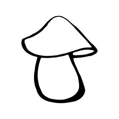 El çizimi mantar ana hatları. Beyaz arkaplanda çizgi sanatı biçimi izole.