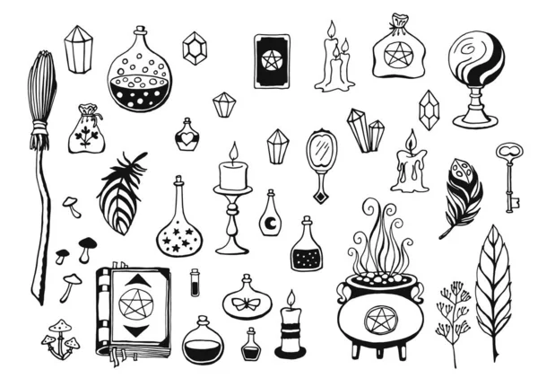 Sorcellerie Fond Magique Pour Sorcières Sorcières Collection Vintage Vectorielle Outils — Image vectorielle