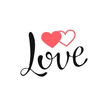 Beyaz arka planda aşk vektörü harfleri. Kart, poster ve afiş için el yazısı tasarım ögesi. İzole tipografi baskısı. Modern el yazısı, el yazısı yazması..