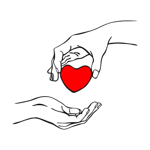 Kalbi Tutan Eller Çizimi Vektör Çizimi Tasarımınız Için Beyaz Arkaplanda — Stok Vektör
