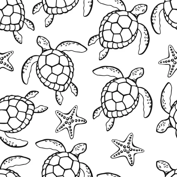 Seamless Pattern Sea Turtle Sea Ocean Underwater Life Background — Stockový vektor