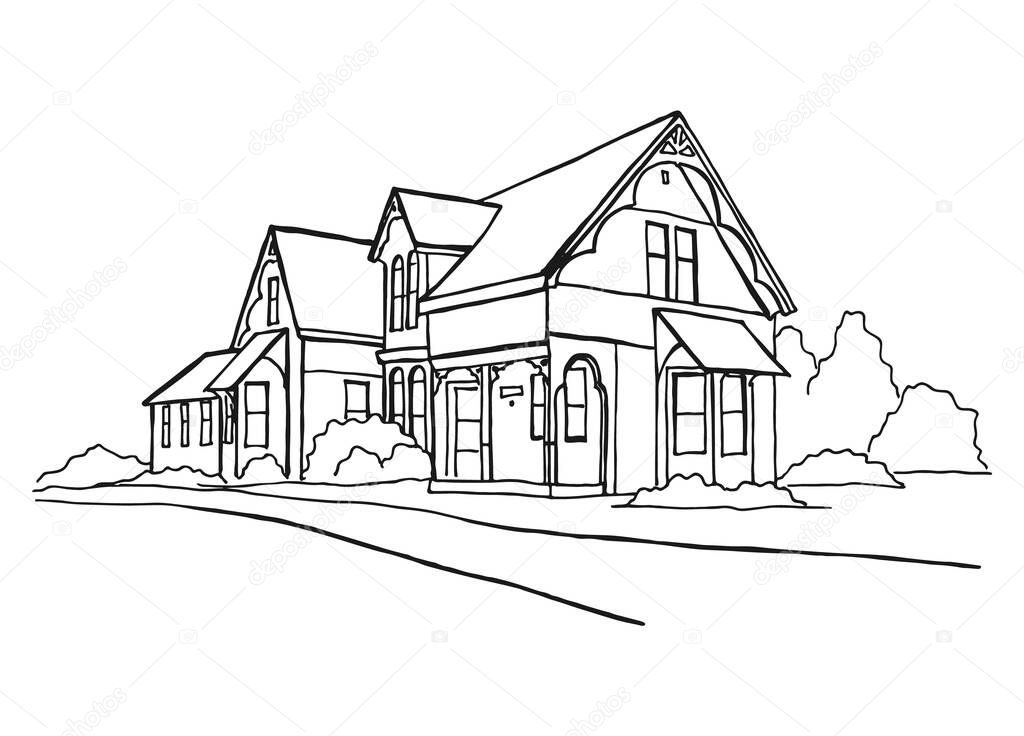 Hand drawn  house. Vector illustration in a sketch style.