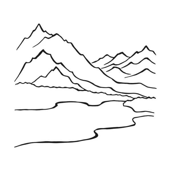 Paisaje Con Montañas Bosque Ilustración Dibujada Mano Convertida Vector — Archivo Imágenes Vectoriales