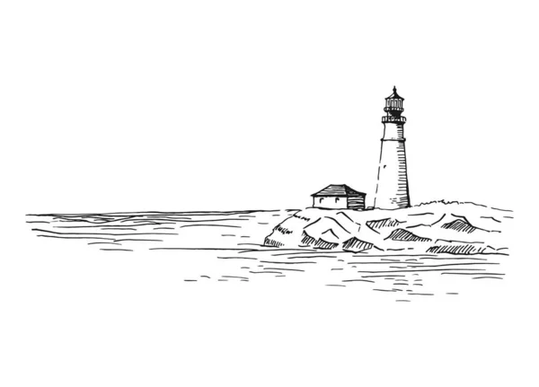 Phare Paysage Marin Illustration Vectorielle Dessinée Main Illustrations De Stock Libres De Droits