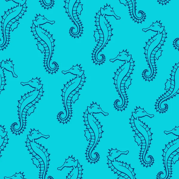 Varrat Nélküli Minta Csikóhalakkal Tengerészeti Háttér Kézzel Rajzolt Vektor Illusztráció — Stock Vector