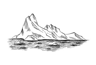 Arctic landscape. Icy mounts, Iceberg. Hand drawn illustration converted to vector. clipart