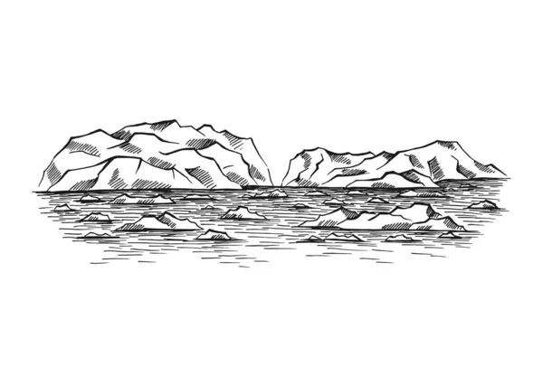 Paysage Arctique Glace Monte Iceberg Illustration Dessinée Main Convertie Vecteur Illustration De Stock