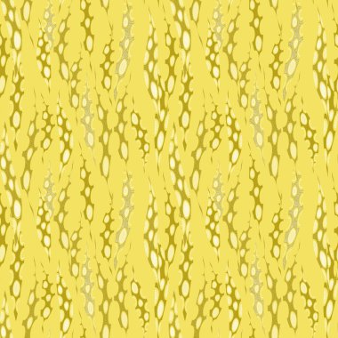 Soyut sanat dalgalı çizgili vektör pürüzsüz desen. Benekli daireler, sienna rengi ve altın rengi arka planda beyaz dalgalı çizgiler. Tekstil, duvar kağıdı, seramik, ambalaj şablonu.