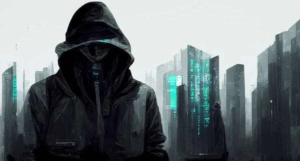 cyber attack concept of  Dark Web Hooded Hacker , illustation