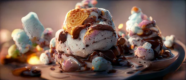 closeup of  cookie and cream flavor of ice cream , illustation