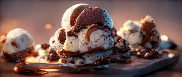 closeup of  cookie and cream flavor of ice cream , illustation