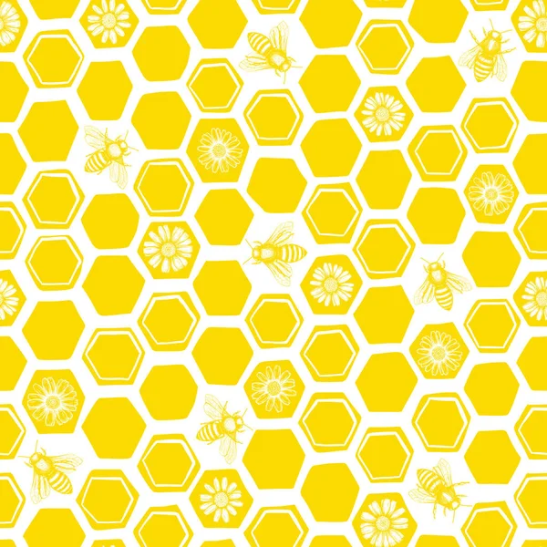 Pola indah lebah madu kuning, desain besar untuk tujuan apapun. Vektor ilustrasi. Latar belakang tekstur geometris. Elemen kain. - Stok Vektor