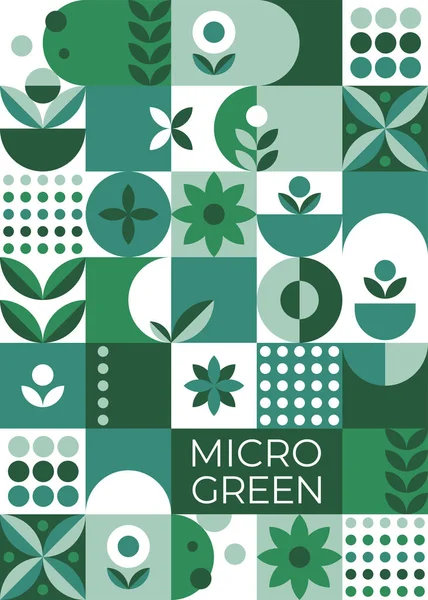 Brochure met micro groene kaarten geometrie op witte achtergrond voor print design. Vector banner sjabloon. Grafische illustratie — Stockvector