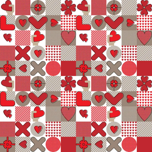 Motif moderne avec l'amour géométrique de Saint-Valentin rouge sur fond blanc pour la conception de décoration de célébration. Texture de tissu sans couture. Impression décorative créative. Saint Valentin. — Image vectorielle