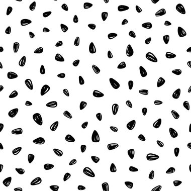 Beyaz arka planda karalama şeklinde çizilmiş ayçiçeği tohumları deseni. El çizimi vektör tasarımı çizimi. Kusursuz vintage çizim.