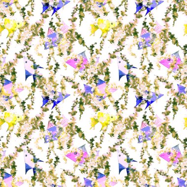 Deniz balıklarıyla suluboya desenli. Her tür tasarım için güzel hayvan baskısı.