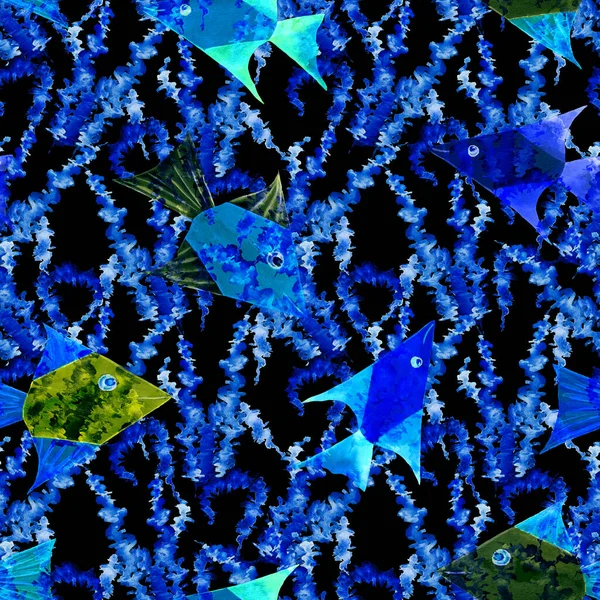 Акварель Безшовний Візерунок Морськими Рибами Красивий Тваринний Принт Будь Якого — стокове фото