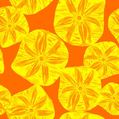 Soyut elementlerle balmumu boya kalemleriyle çizilmiş yaratıcı, pürüzsüz desen. Çiçek ve meyveli parlak renkli mozaik baskı. Fayans ve duvar kâğıdı için harika tasarım.