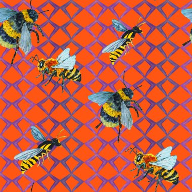 Renkli el yapımı yaban arılarıyla suluboya desenli. Her tasarım için renkli hayvan baskısı.