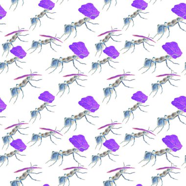 Çalışan karıncalarla suluboya kusursuz desen. Herhangi bir tasarım için hayvan baskısı.