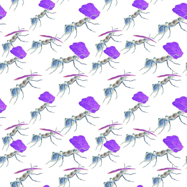 Watercolor Seamless Pattern Working Ants Animal Print Any Kind Design — Stock Photo, Image