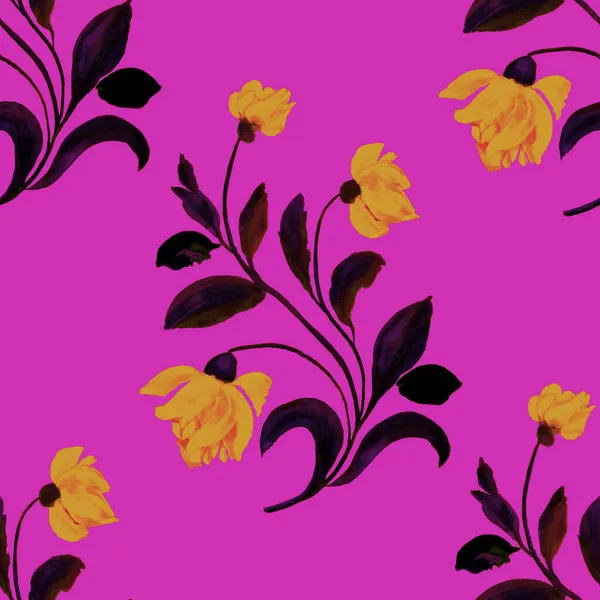 花と水彩シームレスパターン ヴィンテージの植物画 水彩の花のデザイン 結婚式の花セット — ストック写真