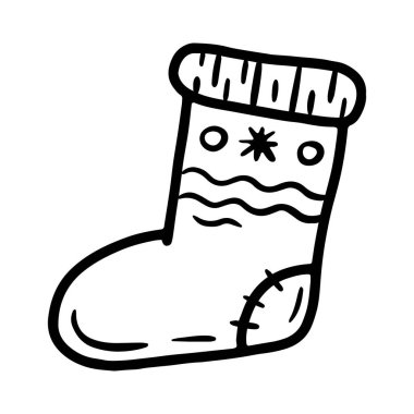 Noel ve Yeni Yıl çorap doğrusal vektör simgesi karalama stilinde