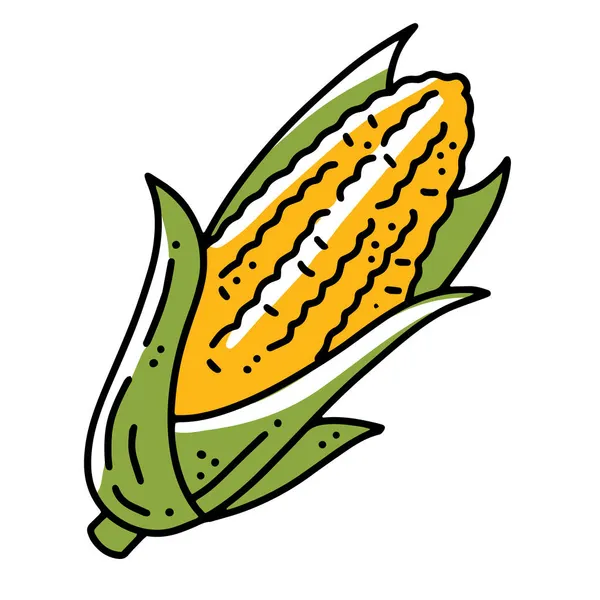 Maíz Corn icono de vector de dibujos animados lineal en estilo doodle — Vector de stock