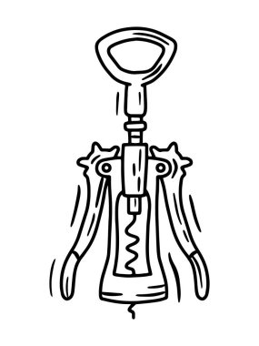 Karalama stilinde metal şarap açacağı doğrusal vektör simgesi