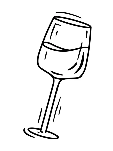 Icono de vector lineal de vidrio de vino en estilo doodle — Vector de stock