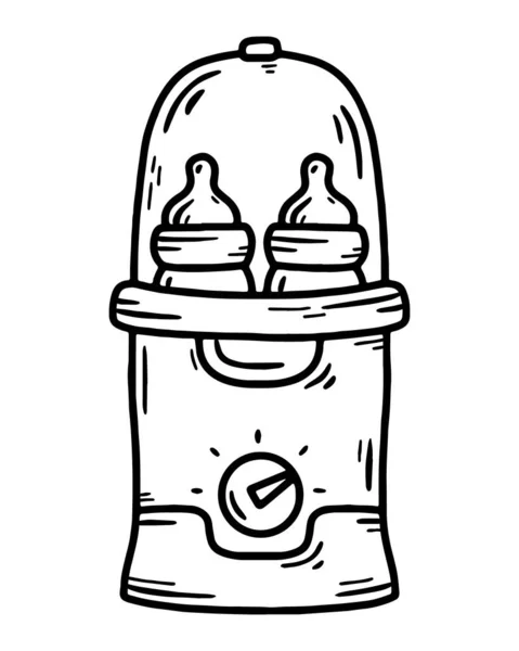 Dětská láhev sterilizátor a teplejší pro ženy mléko během kojení ikona — Stockový vektor
