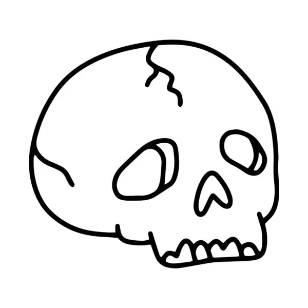 Cracked Skull Halloween Linear Vector Icon Doodle Sketch Style — Stock Vector
