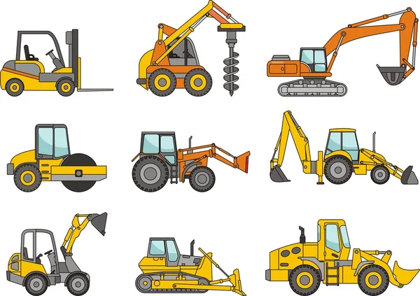 Set van zware bouwmachines. vectorillustratie — Stockvector