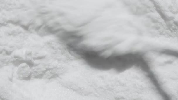 デクストロースマルトデキストリンの背景映像。白い粉のテクスチャビデオ.コラーゲンまたはタンパク質、リジン、ガラナ、ヘラで広がるバリンのようなスポーツバイオアディティブ. — ストック動画