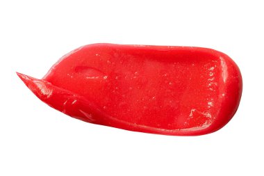 Güzellik maskesi lekesi beyaza bulaşmış. Kırmızı yüz losyonu diş fırçası nemlendirici doku. Cilt bakımı, çocuklar için diş fırçası, tüy dökücü balmumu örneği.