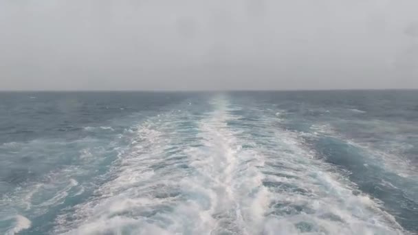 Cruiseschip Spoor Oceaan Tijdens Heldere Zomerdag — Stockvideo