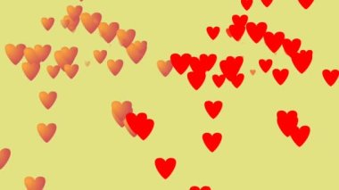 Açık sarı arkaplan animasyonunda düşen kalpler