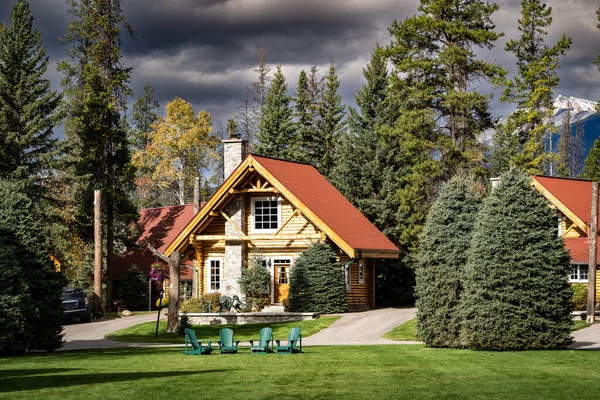 Blockhaus Entwicklung Einem Urlaubsziel Für Reisende Jasper Nationalpark Kanada — Stockfoto