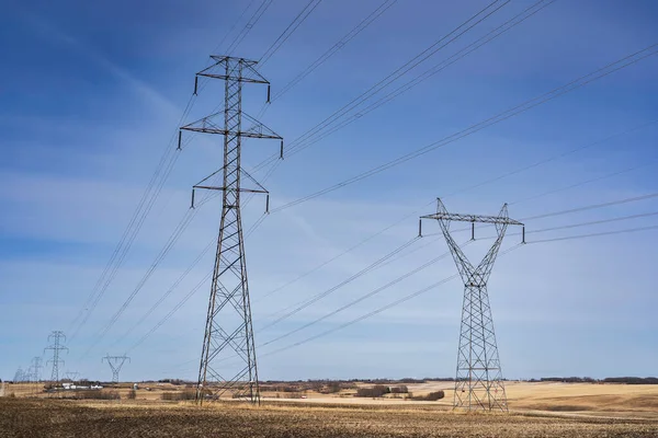 Torri Trasmissione Linee Comunicazione Dell Industria Energetica Piedi Sulle Praterie — Foto Stock