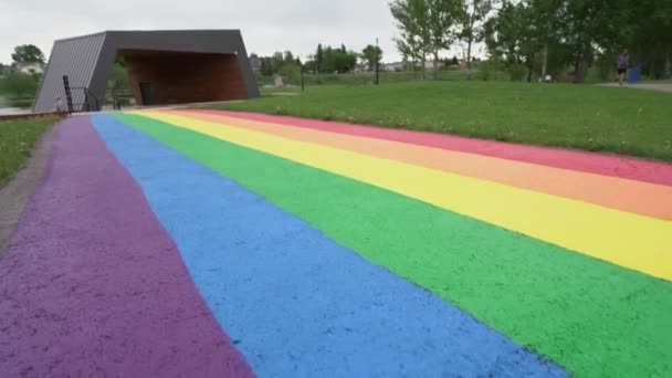 Airdrie Alberta Canada June 2022 Tracking Motion Rainbow Colours Panted — Stock Video