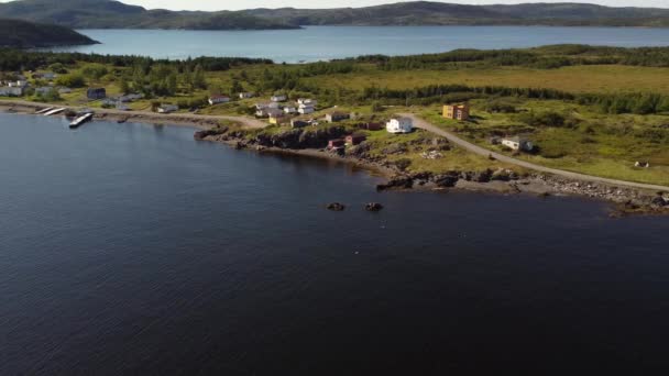 Beach Homes Aerial Rocky East Coast Canada Cape Bonavista Newfoundland — Vídeo de Stock