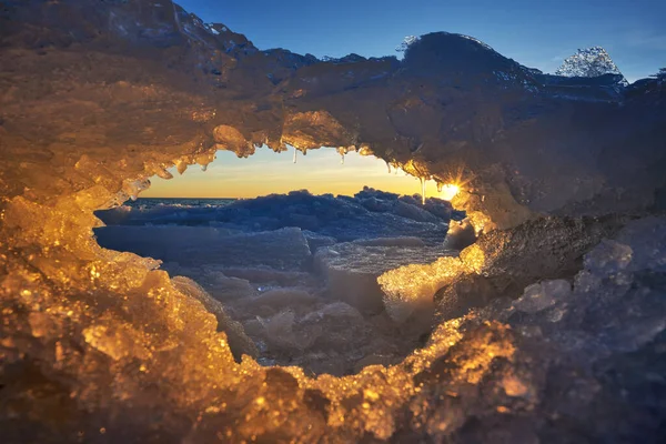 Pôr Sol Sobre Arco Gelo Halland Suécia — Fotografia de Stock