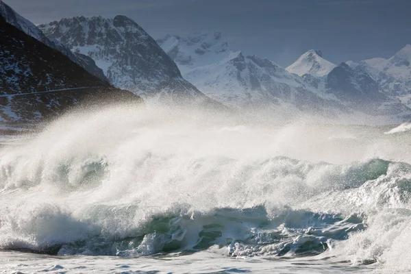Valuri Care Prabusesc Mare Lofoten Norvegia Europa — Fotografie, imagine de stoc