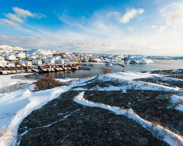 Casas Costa Temporada Inverno Suécia — Fotografia de Stock